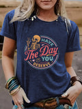 Halloween pattern round neck short sleeved shirt