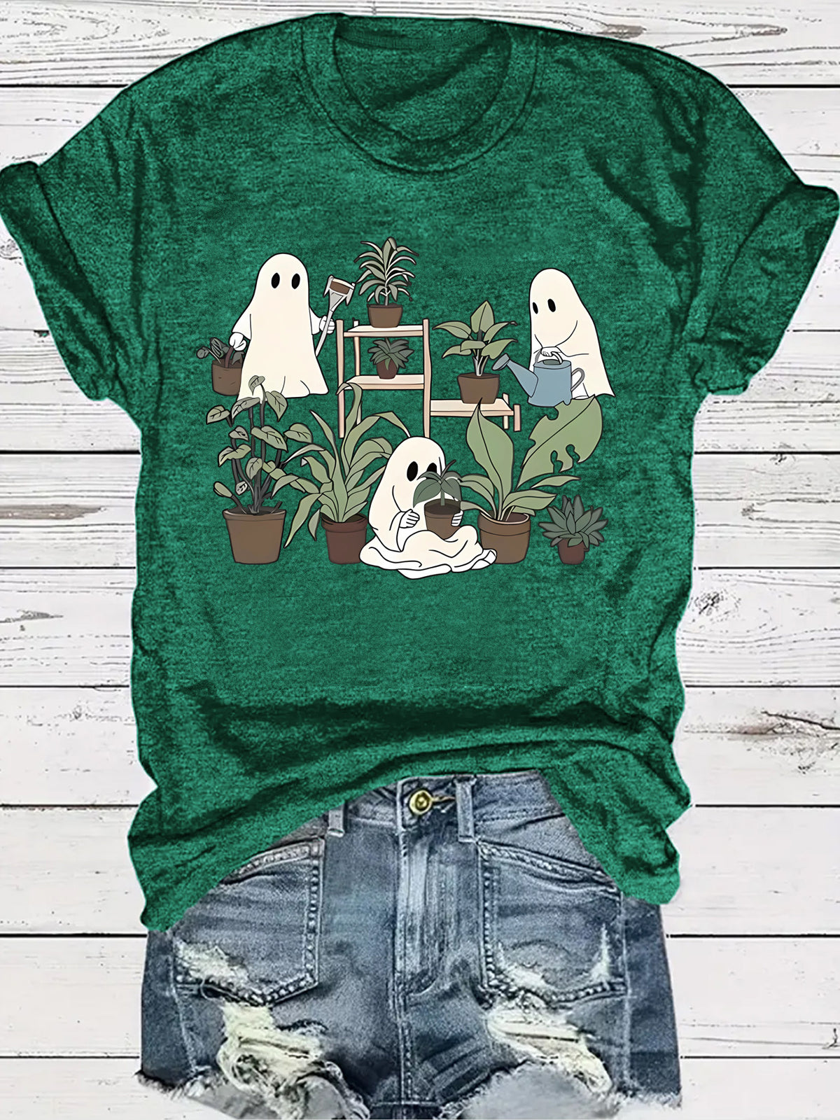 Ghost Flowers Halloween Round Neck Short Sleeve