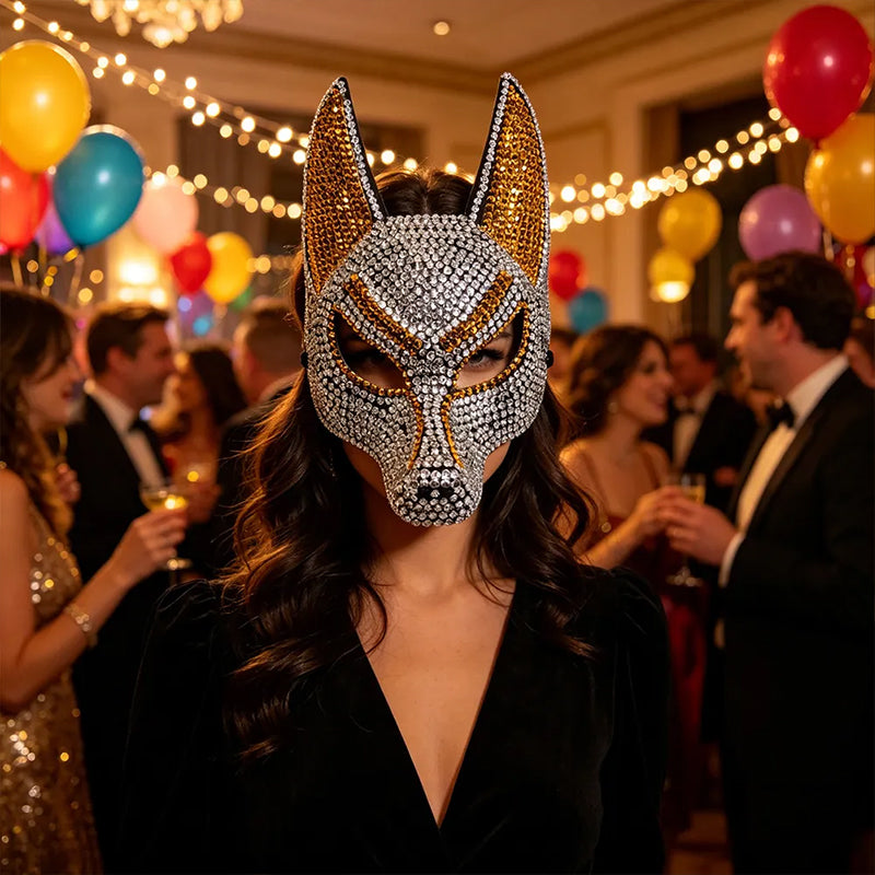 Rhinestone Anubis Mask | Egyptian God Halloween & Masquerade Costume