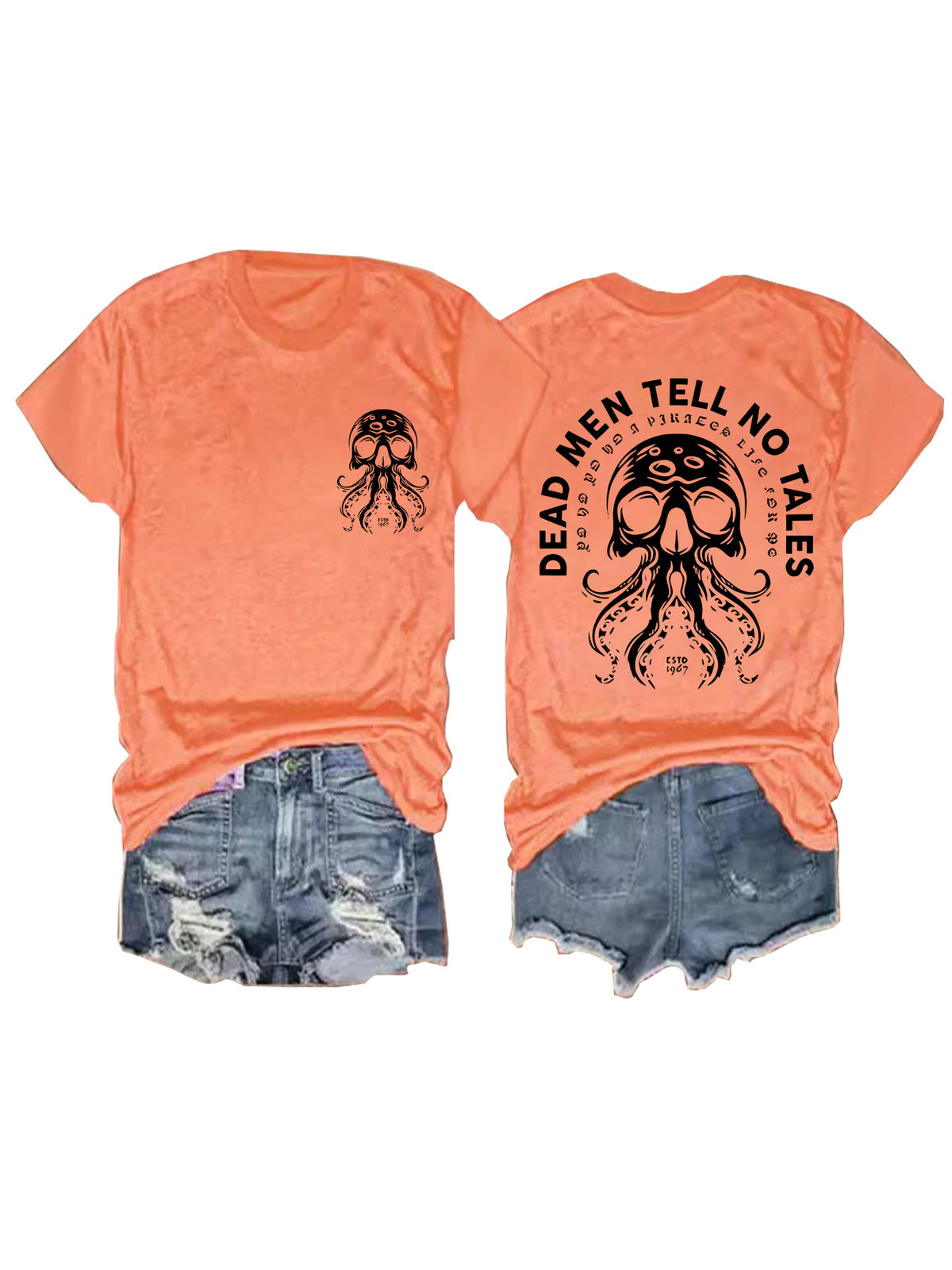 Octopus Monster Halloween Round Neck Short Sleeve