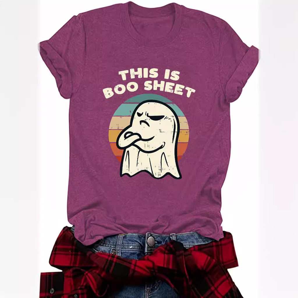 Halloween pattern round neck short sleeved shirt